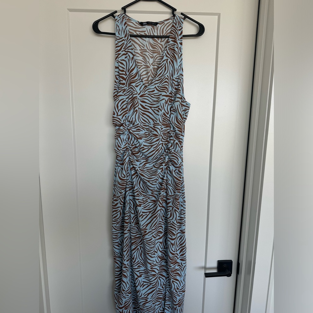 Zara Racerback Print Midi Dress with Side Slit